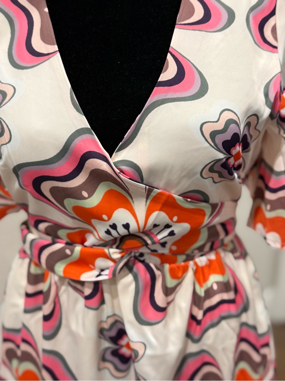 Ciebon Cream Maxi Dress with Orange and Pink Floral Motif